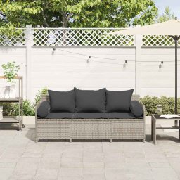 vidaXL Tuinbank 3-zits met kussens poly rattan lichtgrijs