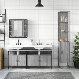 vidaXL 4-delige Badkamermeubelset bewerkt hout grijs sonoma eikenkleur