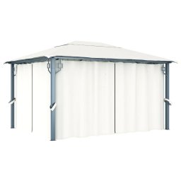 vidaXL Prieel met gordijn en LED-lichtslinger 4x3 m aluminium crème