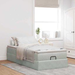 vidaXL Ottoman bed met matras 90x200cm fluweel lichtgrijs