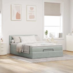 vidaXL Ottoman bed met matras 140x200cm fluweel lichtgrijs