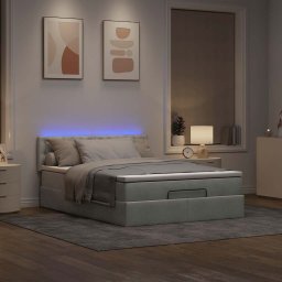 vidaXL Ottoman bed met matras en LED's 140x200cm fluweel lichtgrijs