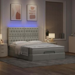 vidaXL Ottoman bed met matrassen en LED's 140x200cm fluweel lichtgrijs