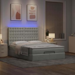 vidaXL Ottoman bed met matrassen en LED's 140x200cm fluweel lichtgrijs