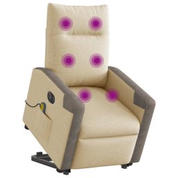 vidaXL Sta-op-massagestoel elektrisch verstelbaar stof crèmekleurig