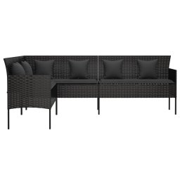 vidaXL Tuinbank L-vormig met kussens poly rattan zwart