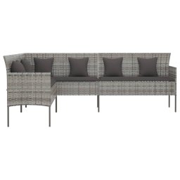 vidaXL Tuinbank L-vormig met kussens poly rattan grijs