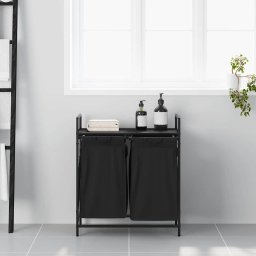 vidaXL Wasmand 2 vakken met plank zwart eikenkleurig