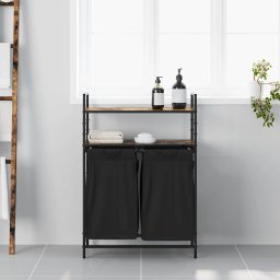 vidaXL Wasmand 2 vakken met planken gerookt eikenkleurig