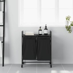 vidaXL Wasmand 2 vakken met planken zwart eikenkleurig