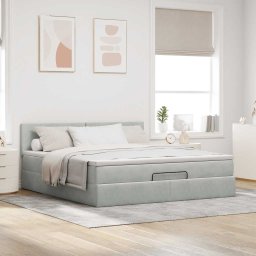 vidaXL Ottoman bed met matras 160x200cm fluweel lichtgrijs