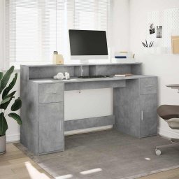 vidaXL Bureau met LED-verlichting 160x55x91 cm bewerkt hout betongrijs