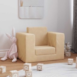 vidaXL Kinderslaapbank zacht pluche crèmekleurig