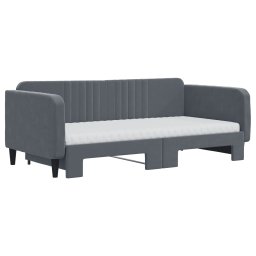 vidaXL Slaapbank onderschuifbed matrassen 90x190cm fluweel donkergrijs