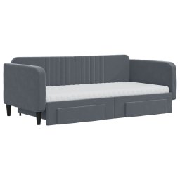 vidaXL Slaapbank onderschuifbed en lades 90x190 cm fluweel donkergrijs