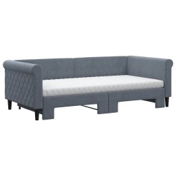 vidaXL Slaapbank onderschuifbed matrassen 90x190cm fluweel donkergrijs