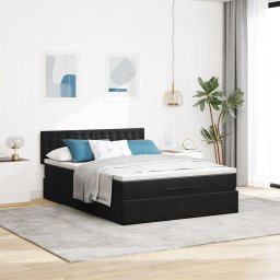 vidaXL Ottoman bed met matras 140x200cm fluweel zwart