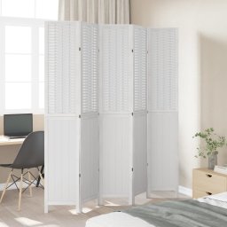 vidaXL Kamerscherm met 5 panelen massief paulowniahout wit