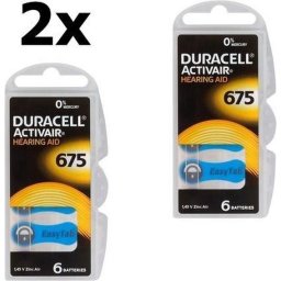 12 Stuks (2 Blisters a 6st) - Duracell ActivAir 675 MF Hg 0% gehoorapparaat batterij 650mAh 1.45V