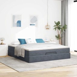 vidaXL Ottoman bed met matras 160x200cm fluweel donkergrijs