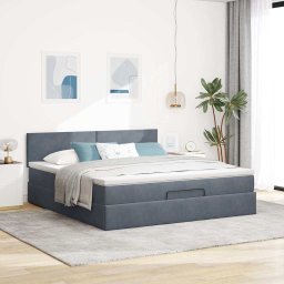 vidaXL Ottoman bed met matras 160x200cm fluweel donkergrijs