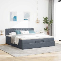 vidaXL Ottoman bed met matras 160x200cm fluweel donkergrijs