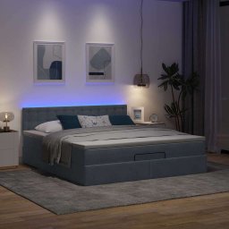 vidaXL Ottoman bed met matras en LED's 160x200cm fluweel donkergrijs