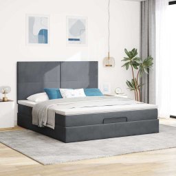 vidaXL Ottoman bed met matrassen 160x200cm fluweel donkergrijs