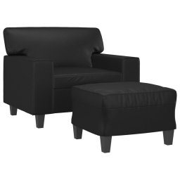 vidaXL Fauteuil met voetenbank 60 cm kunstleer zwart