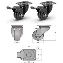 GBL® 4 x Zwenkwielen 50mm met Schroeven
