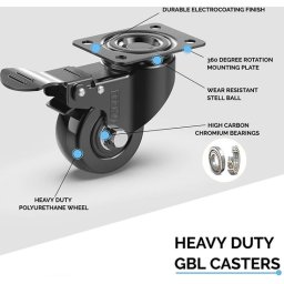 GBL® 4 x Zwenkwielen 50mm met Schroeven - Meubelzwenkwielen Zwaar Rubberen Zwenkwielen voor Meubels