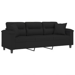 vidaXL Driezitsbank met kussens 180 cm microvezelstof zwart