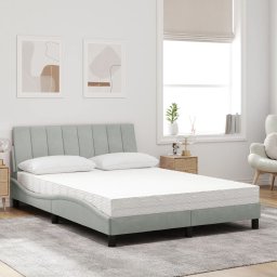 vidaXL Bed met matras "Hanko" fluweel lichtgrijs 140x200 cm