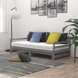 vidaXL Slaapbank uitschuifbaar massief grenenhout grijs 2x(90x200) cm
