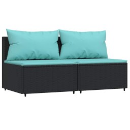 vidaXL 3-delige Loungeset met kussens poly rattan zwart