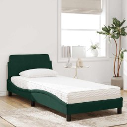 vidaXL Bed met matras "Dover" fluweel donkergroen 90x200 cm