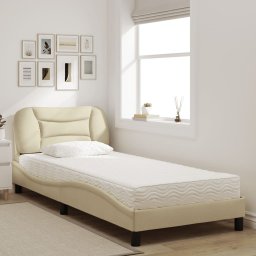 vidaXL Bed met matras "Hvar" stof crèmekleurig 90x200 cm