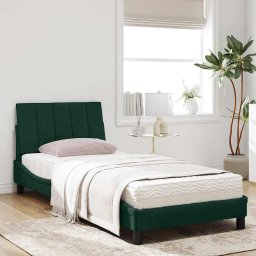 vidaXL Bed met matras "Hanko" fluweel donkergroen 90x200 cm
