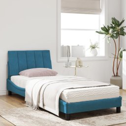 vidaXL Bed met matras "Hanko" fluweel blauw 90x200 cm