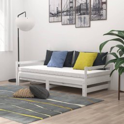 vidaXL Slaapbank uitschuifbaar massief grenenhout wit 2x(90x200) cm