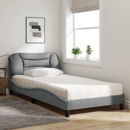 vidaXL Bed met matras "Hvar" stof lichtgrijs 100x200 cm