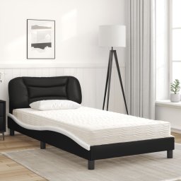 vidaXL Bed met matras "Hvar" kunstleer zwart en wit 100x200 cm