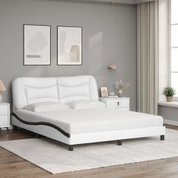 vidaXL Bed met matras "Hvar" kunstleer wit en zwart 160x200 cm