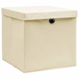 vidaXL Opbergboxen met deksel 4 st 28x28x28 cm crèmekleurig
