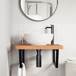vidaXL Badkamer wandschap staal en massief beukenhout