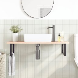vidaXL Badkamer wandschap staal en massief eikenhout