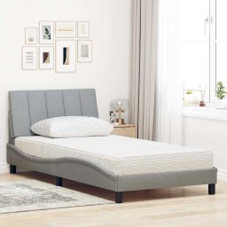 vidaXL Bed met matras "Hanko" stof lichtgrijs 100x200 cm