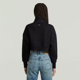 Cropped Half Zip Loose Sweater - Zwart - Dames