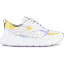 PS Poelman Cibel - 36 - Dames Leren Chunky Runner Sneaker van Mesh en Lakleer - Wit Lila Geel