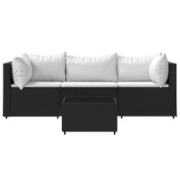 vidaXL 4-delige Loungeset met kussens poly rattan zwart